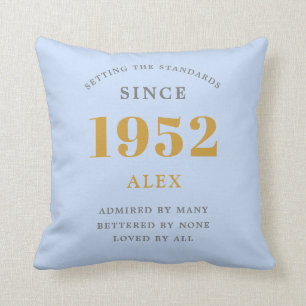 70th Birthday Name 1952 Blue Grey Elegant Chic Kussen