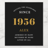 70th Birthday Name 1956 Black Gold Elegant Chic Wijn Etiket (Enkel label)