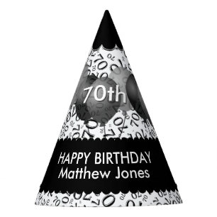 70th Birthday Number Pattern Black/White Scallops Feesthoedjes