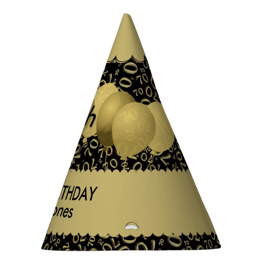 70th Birthday Number Pattern Gold/Black Scallops Feesthoedjes (Rechts)
