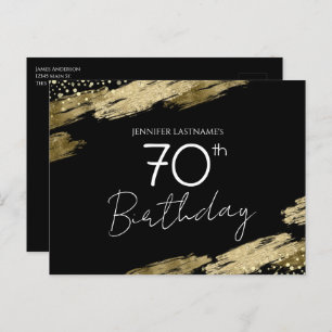 70th Birthday Party Gold Black Invitation Briefkaa Briefkaart