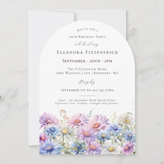 70th Birthday Party September Birth Month Flower Kaart (Voorkant)