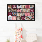 70th Birthday Photo Collage Custom Black Burgundy Spandoek (Insitu)