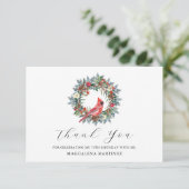 70th Birthday Red Cardinal Wreath Custom Flat Bedankkaart (Staand voorkant)