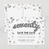 70th Birthday Save the Date Silver Balloons Aankondigingskaart (Voorkant / Achterkant)