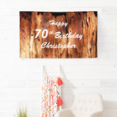 70th Birthday Sign Faux Weathered Wood personalise Spandoek (Insitu)