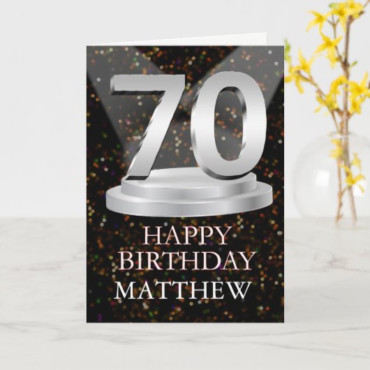70th Birthday Spotlights Ajouter une carte de nom (Fleur jaune)