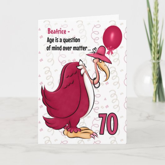 70th Funny Birthday Pink Buzzard met Name Kaart (Voorkant)