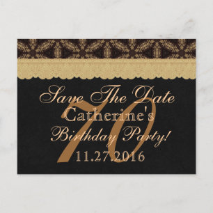 70th Save the Date Birthday Bleek Gold Lace Black  Aankondigingskaart