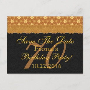 70th Save the Date Birthday Gold Black Lace Aankondigingskaart