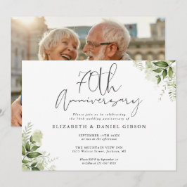 70th Wedding Anniversary Greenery Floral Photo Kaart