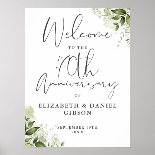 70th Wedding Anniversary Greenery Welcome Sign Poster (Voorkant)