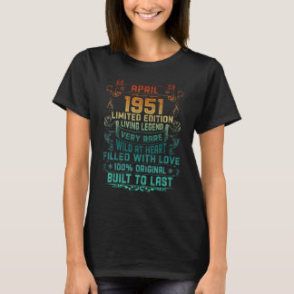 71 jaar oud april 1951 71e verjaardag t-shirt