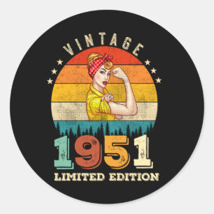 71 jaar oude vrouwen dag 1951 Vintage 71ste verjaa Ronde Sticker