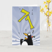 71e anniversaire - Carte de surprise de pingouin (Fleur jaune)