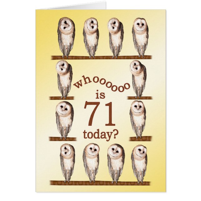 71e anniversaire, Curious owls card. (Devant)