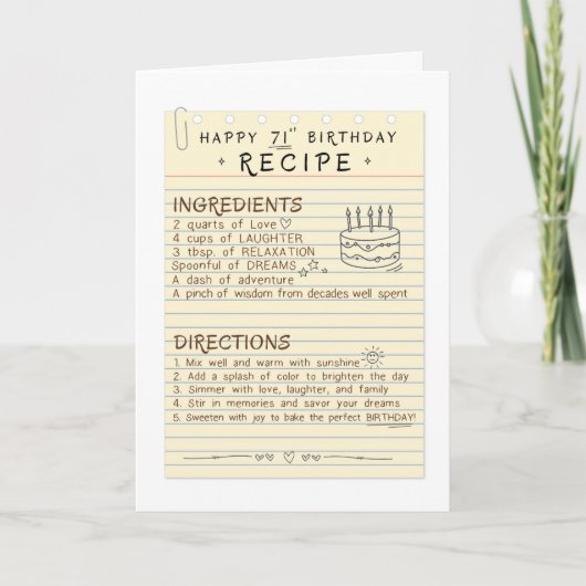 71e carte de recette d'anniversaire (Devant)