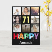 71e Gelukkige Verjaardag Fotocollage Modern Zwart Kaart (Gele Bloem)
