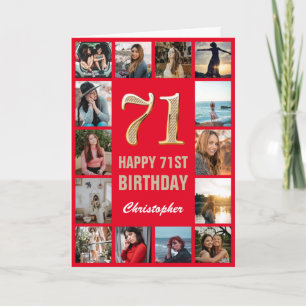 71e Happy Birthday Red en Gold Photo Collage Kaart