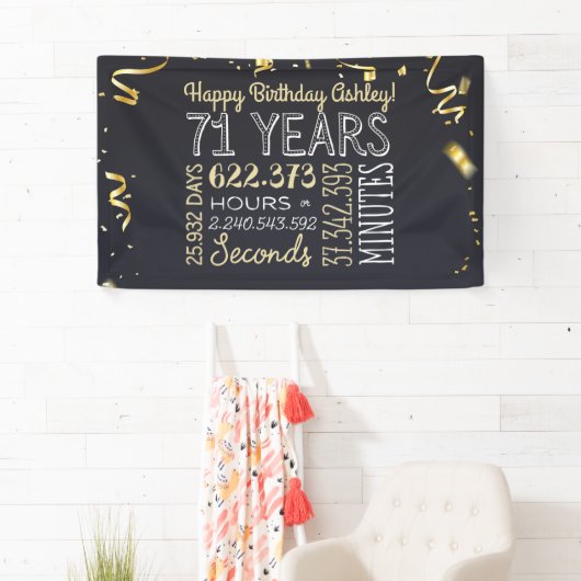 71e verjaardag - 71 jaar in uren zwart en goud spandoek (Insitu)