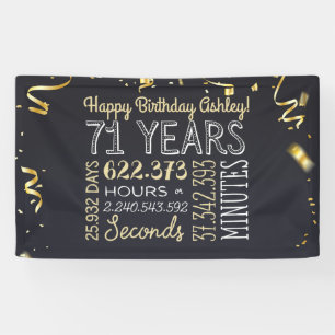 71e verjaardag - 71 jaar in uren zwart en goud spandoek