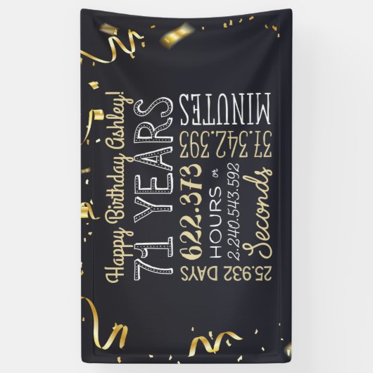 71e verjaardag - 71 jaar in uren zwart en goud spandoek (Verticaal)