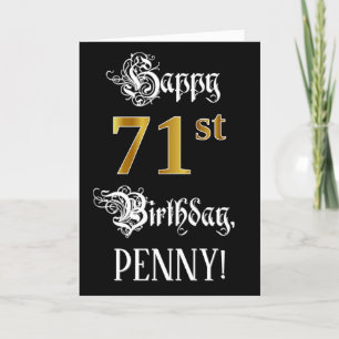 71e verjaardag — Fancy script; Faux Gold Kijk; naa Kaart