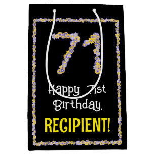 71e verjaardag: Floral Flowers Number, Custom Name Medium Cadeauzakje
