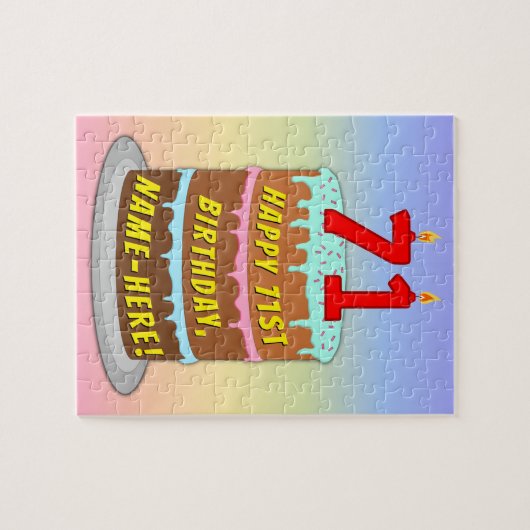 71e verjaardag: Fun Cake and Candles + Custom Name Legpuzzel (Horizontaal)