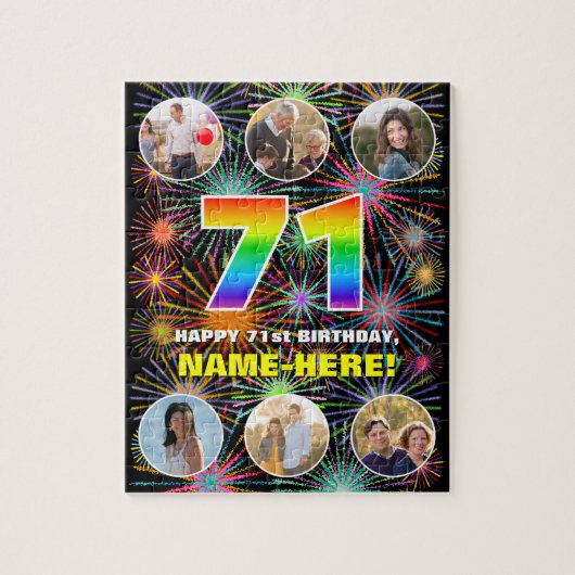 71e verjaardag: leuk regenboog #, aangepaste naam legpuzzel (Verticaal)
