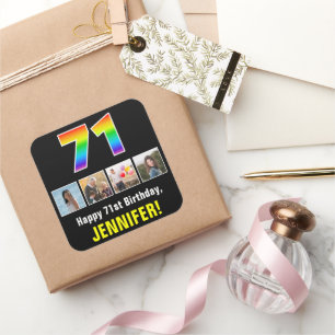 71e verjaardag: Regenboog "71"; Aangepaste foto's Vierkante Sticker
