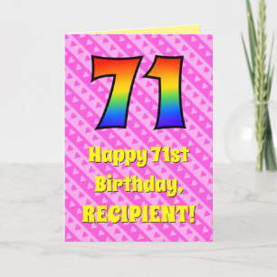 71e verjaardag: Roze strips & harten, regenboognr. Kaart