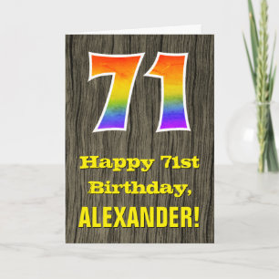 71e verjaardag: Rustieke Faux Wood Look, Regenboog Kaart