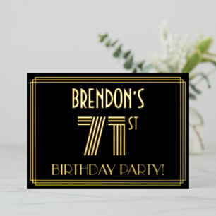 71e Verjaardagsfeest — Art Deco Stijl “71” + Naam Folie Uitnodiging