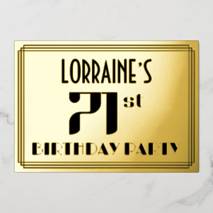 71ste verjaardag: Art Deco Kijk "71" en naam Folie Uitnodiging