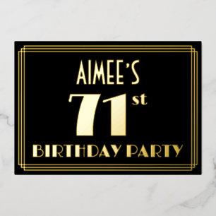 71ste verjaardag: Art Deco Kijk "71", met naam Folie Uitnodiging