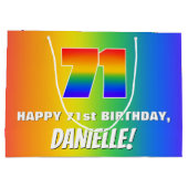 71ste verjaardag: kleurrijk, vun regenboogpatroon groot cadeauzakje (Achterkant)