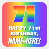 71ste verjaardag: kleurrijk, vun regenboogpatroon vierkante sticker (Voorkant)