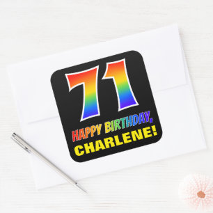71ste verjaardag: Vet, Vun, Eenvoudig, Regenboog 7 Vierkante Sticker