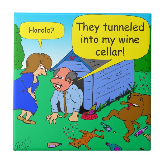 726 Wijnkelderhond en cartoon van katten Tegeltje (Voorkant)
