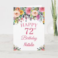 72e Anniversaire Fleurs florales Carte rose