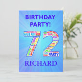 72e anniversaire Invitation de fête Ajouter un nom (Debout devant)