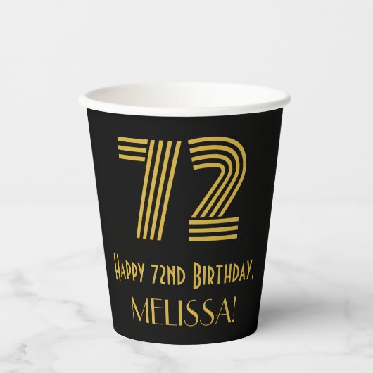 72e verjaardag: Art Deco Geïnspireerde look "72" e Papieren Bekers (Voorkant)