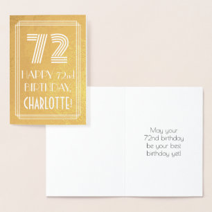 72e verjaardag - Art Deco geïnspireerde look "72"  Folie Kaarten