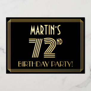72e verjaardag — Art Deco Style "72" + Naam Folie Uitnodiging