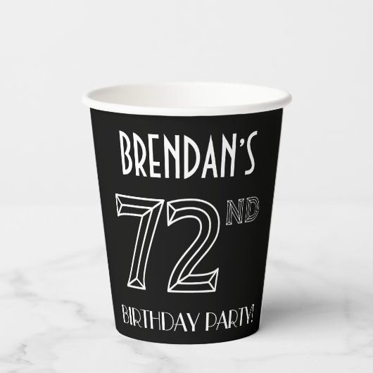 72e verjaardag: Art Deco Style + aangepaste naam Papieren Bekers (Achterkant)