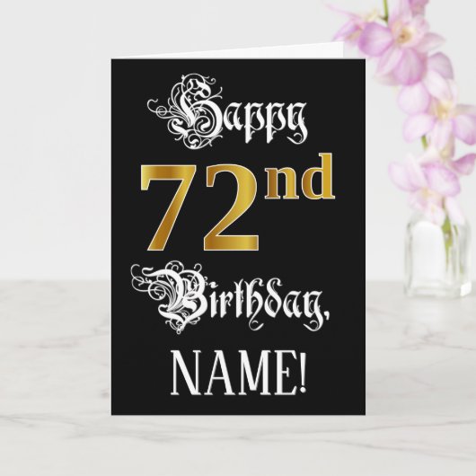 72e verjaardag — Fancy script; Faux Gold Kijk; naa Kaart (Orchidee)