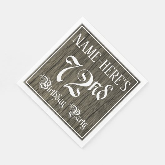 72e verjaardag — Fancy script, Faux Wood Kijk Servet (Hoek)