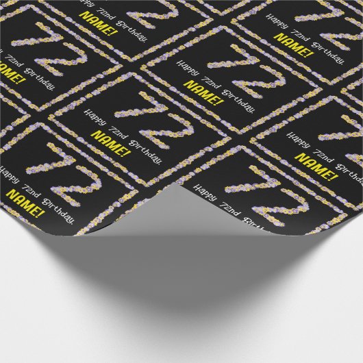 72e verjaardag: Floral Flowers Number, Custom Name Cadeaupapier (Hoek)