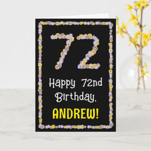 72e verjaardag: Floral Flowers Number, Custom Name Kaart